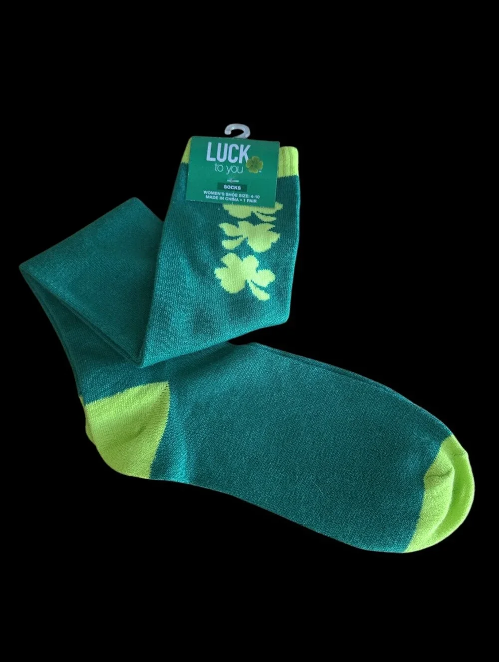 Green Shamrock Knee-High Socks Womens Green/Yellow New Tall Long